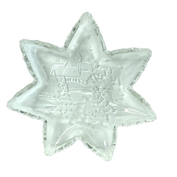 Mikasa 12" Glass Star Bowl Snowy Cottage Winter Scene Christmas - Picture 3 of 5